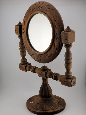 Vintage Wood Vanity Mirror Carved Swivel Round Gothic Witch Style
