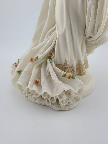 Antique Victorian 1920's Dresden German Porcelain Bride Figurine. Loss To Lace.