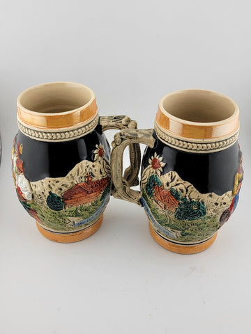 Lot Of 2 Vintage Hand Painted Ceramic West German Beer Stein. Bavaria Scene.