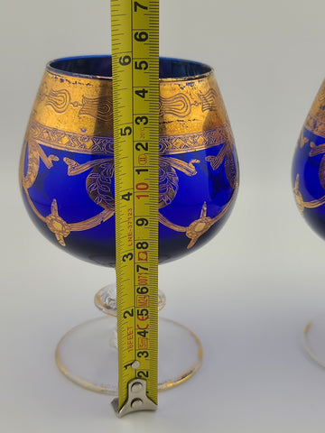 Vintage Arte ltalica Brandy Snifters: Cobalt BlueBlown Glass with Gold