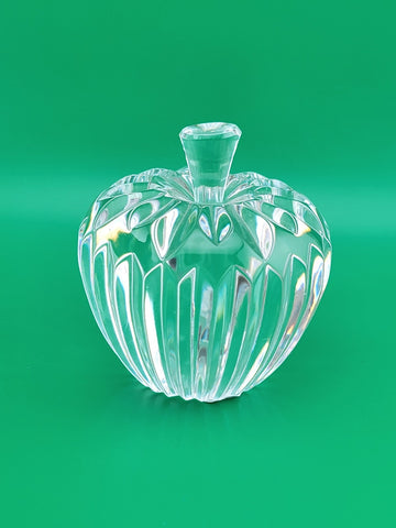 Vintage WATERFORD Signed Crystal APPLE with Stem Ribbed Faceted Paperweight