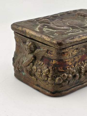 Antique Victorian Cherub Dresser Box – Composition Plaster Faux Bronze c1900