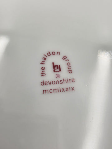 Set of 4 Devonshire Haldon Dinner Plates White Black Rooster Hen Red Lattice.