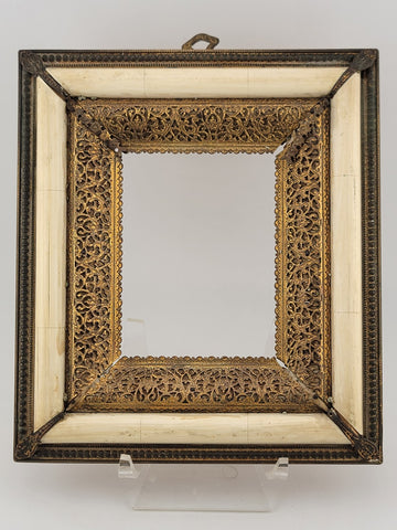 Antique Highly Ornate Brass Picture Frame 4 In X 3 In Marked Henner Fabiola.