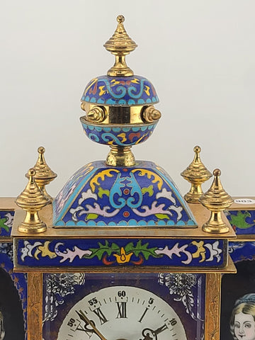 Vintage Exquisite Renaissance-Style Chinese Enamel & Cloisonne Clock. Working.
