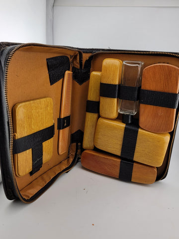 Antique Rumpp Vanity Travel Kit Leather Case w/Mohawk Men's Shaving Grooming ICS