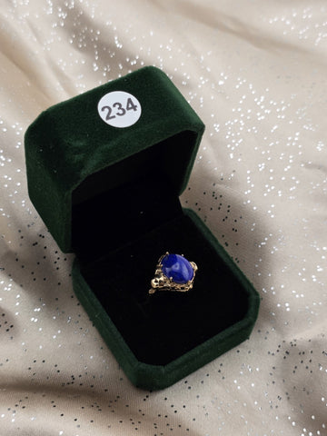 Antique 10K Solid Gold Lapis Lazuli Cabochon Ring Ornate Blue Statement. 6.75.