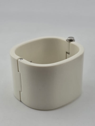 Vintage 2in Thick Dolce & Gabbana Logo Cuff Bangle 81AG White & Silver. 7 Inch