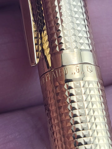 Caran d’Ache Gold Plated Fountain Pen, 14K-585 M Nib Guilloché Pattern Near Mint