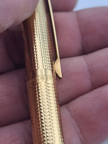 Caran d’Ache Gold Plated Fountain Pen, 14K-585 M Nib Guilloché Pattern Near Mint