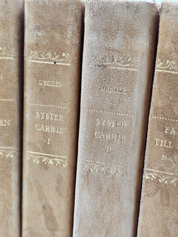 Set Of 4 Vintage Swedish Leather Bound Literature Dreiser Sister Carrie Books