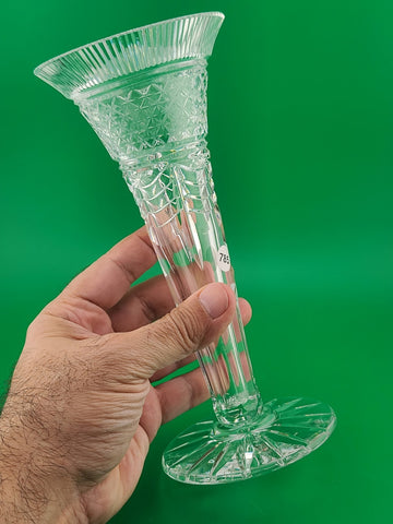 Rare William Yeoward Crystal 8" Trumpet Bud Vase Diamond Cut Fluted Rim England