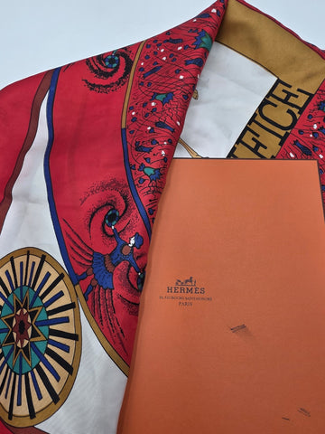 VINTAGE HERMES FEUX D’ARTIFICE FIREWORKS RED SILK SCARF WRAP 1937-1990 34X34
