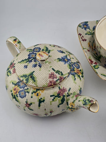 1930's Royal Winton Queen Anne Chintz Tea Set Teapot Cup Saucer Creamer England