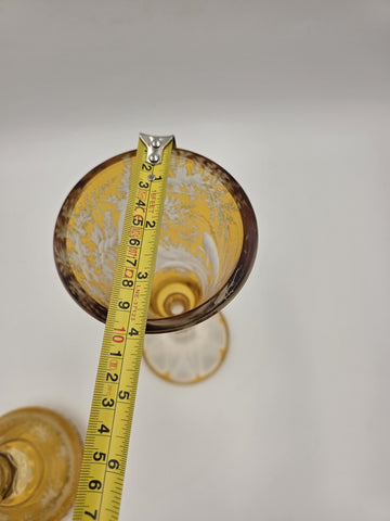 Rare Antique C1920's Bohemian Amber Cut to Clear Lidded Goblet Stag Forest Scene