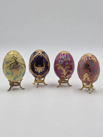 Set Of 4 Franklin Mint House of Faberge Jeweled Imperial Eggs Stands Boxed