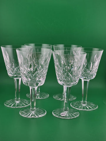 Set Of 6 Vintage Waterford Kylemore Crystal Claret Wine Glasses, 6 in high. VG.