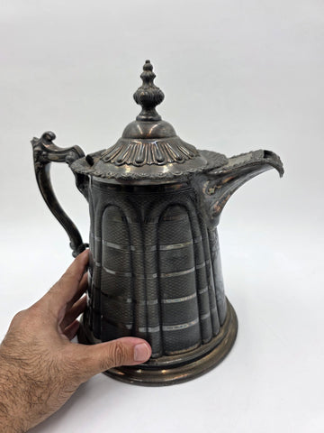 Antique 19th C Meriden Water Pitcher Decanter Bold Ornate Silver Plate Lrg Heavy