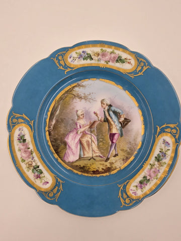 Stunning Rare 1844 Sevres Chateau des Tuilleries Plate Courting Couple Gold Tone
