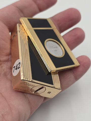 Rare Vintage ST Dupont Paris Gold Plate Black Lacquer Lighter & Cigar Cutter