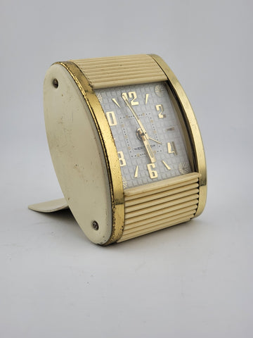 MID-CENTURY WESTCLOX GOLD STARBURST NUMBERS. SLIDE & GO ALARM CLOCK. Working.