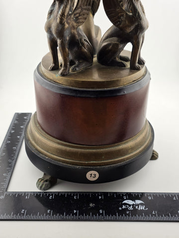 Antique Empire Revival Bronze Sphinx Jardiniere Stand on Marble Base W Glass Orb
