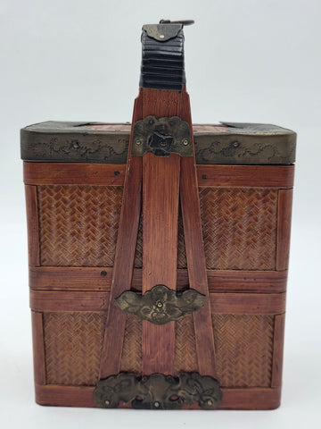 Antique Japanese Meiji Bamboo Picnic Basket Bento Box Woven Basket Complete Case