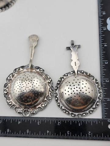 Rare Antique Silver 900 Dutch Loose Leaf Tea Strainers and Rest Dish Ornate