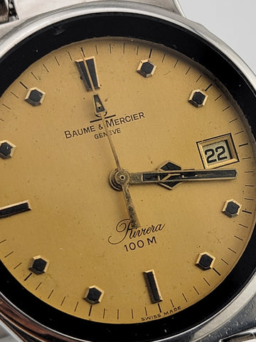 Vintage Baume Mercier Riviera Watch Octagonal Case Silver Plated Stainless Steel