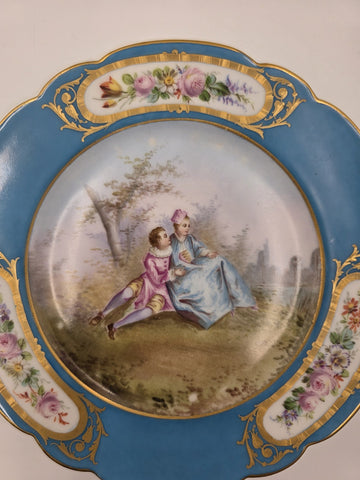 Stunning Rare 1844 Sevres Chateau des Tuilleries Plate Courting Couple Gold Tone