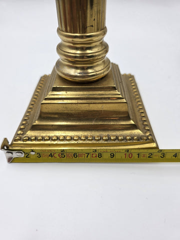 Pair Antique Monumental Brass Fluted Column Candlestick Neoclassical Regency 22”