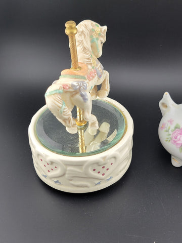 Set Of 2 Miniature Home Decor Items.  Music Box And Oil Lamp