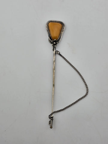 Rare Antique Set Of Natural Baltic Amber Floral Hat Pin &Pendant Sterling Silver