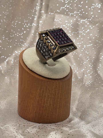 Vintage Heidi Daus Womens Size 8 Ring Faceted Gray Purple Swarovski Crystal Glam