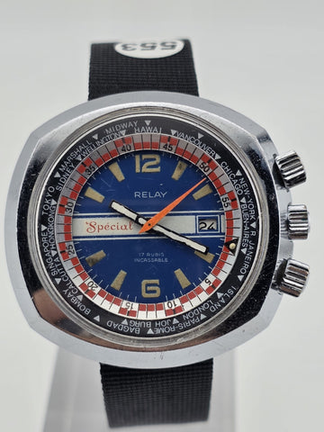 RARE RELAY SPÉCIAL - VINTAGE DIVER MEN'S WATCH / HERREN TAUCHER UHR. WORKS.