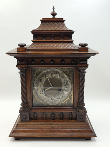 Rare Antique 1895 HAC 14 Day Strike Mantel Clock Carved Walnut Serviced Working