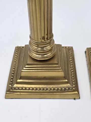 Pair Antique Monumental Brass Fluted Column Candlestick Neoclassical Regency 22”
