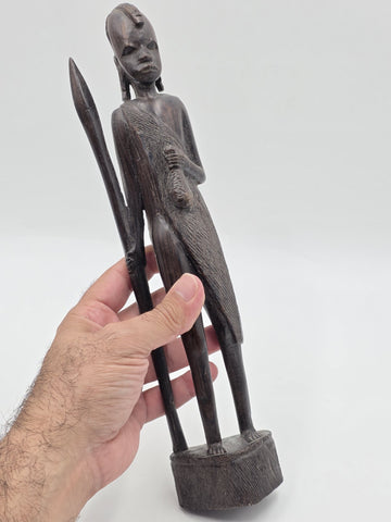 Set Of 3 Vintage Hand Carved Kenyan African Wood Tribal Figures Maasai Sculpture