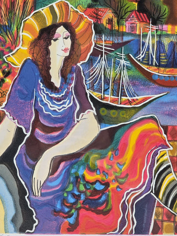 Pair Patricia Govezensky Signed Serigraph 65/375 Colorful Women Art Framed W COA