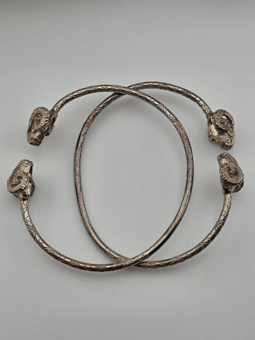 Vintage Sterling Silver Ram Head Cuff Bracelet Pair Greek Roman Revival 38.4g