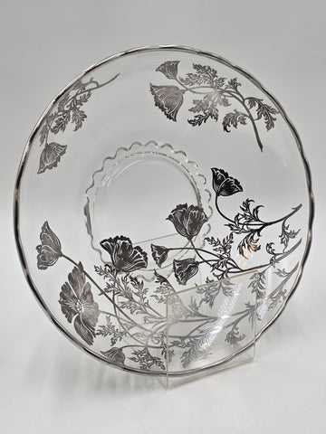 Sterling Silver Overlay Glass Bowl/ Plate Silver Edge excellent Cond. 12.5 Inch