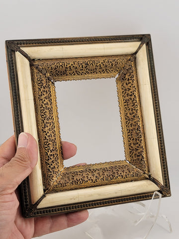 Antique Highly Ornate Brass Picture Frame 4 In X 3 In Marked Henner Fabiola.