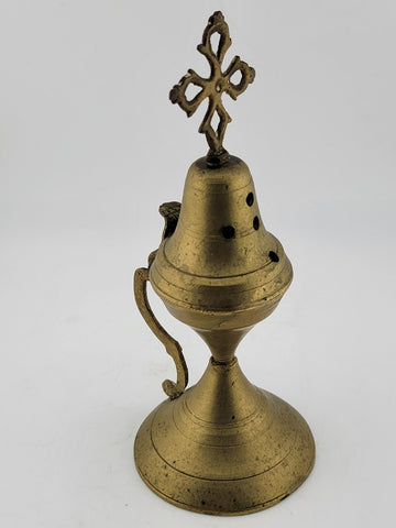 Set Of 2 Antique Islamic Middle Easter Brass and Wood Ornate Incense Burners.