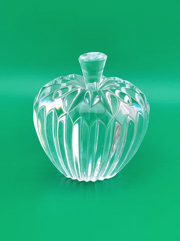 Vintage WATERFORD Signed Crystal APPLE with Stem Ribbed Faceted Paperweight