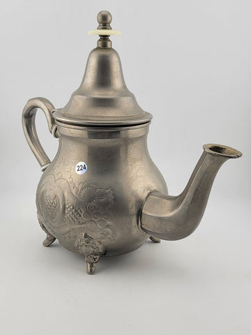 Vintage Antique Hand Made Silver Plated Moroccan Teapot With Feet. Stamped.