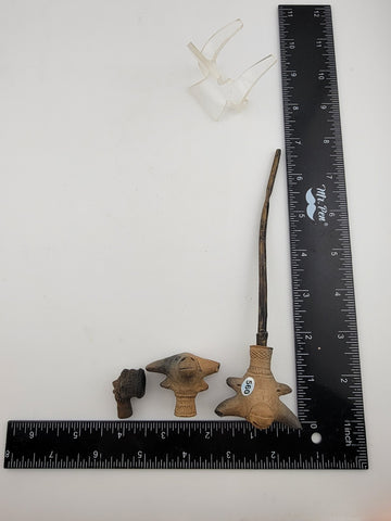 Rare Antique 19th C Bull Head Smoking Terracotta Clay Pipe W 2 Extra Pipes.