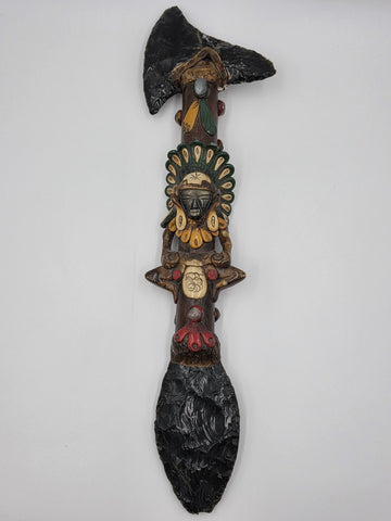 RARE VINTAGE Aztec Mayan Axe Spearhead Folk Art Sacrificial Obsidian Rain Stick
