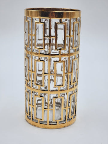 8 Vintage Mid Century Imperial Glass 22k Gold Shoji Trellis Highball Tumblers