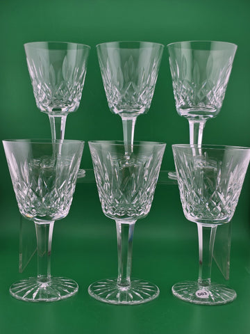 Set Of 6 Vintage Waterford Kylemore Crystal Claret Wine Glasses, 6 in high. VG.