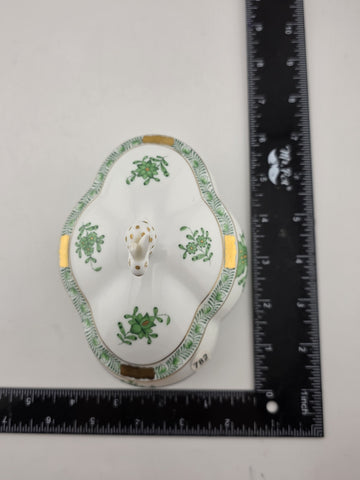 Vintage Collectible Herend Chinese Bouquet Green Cov Bonbon W/Bunny. Read.